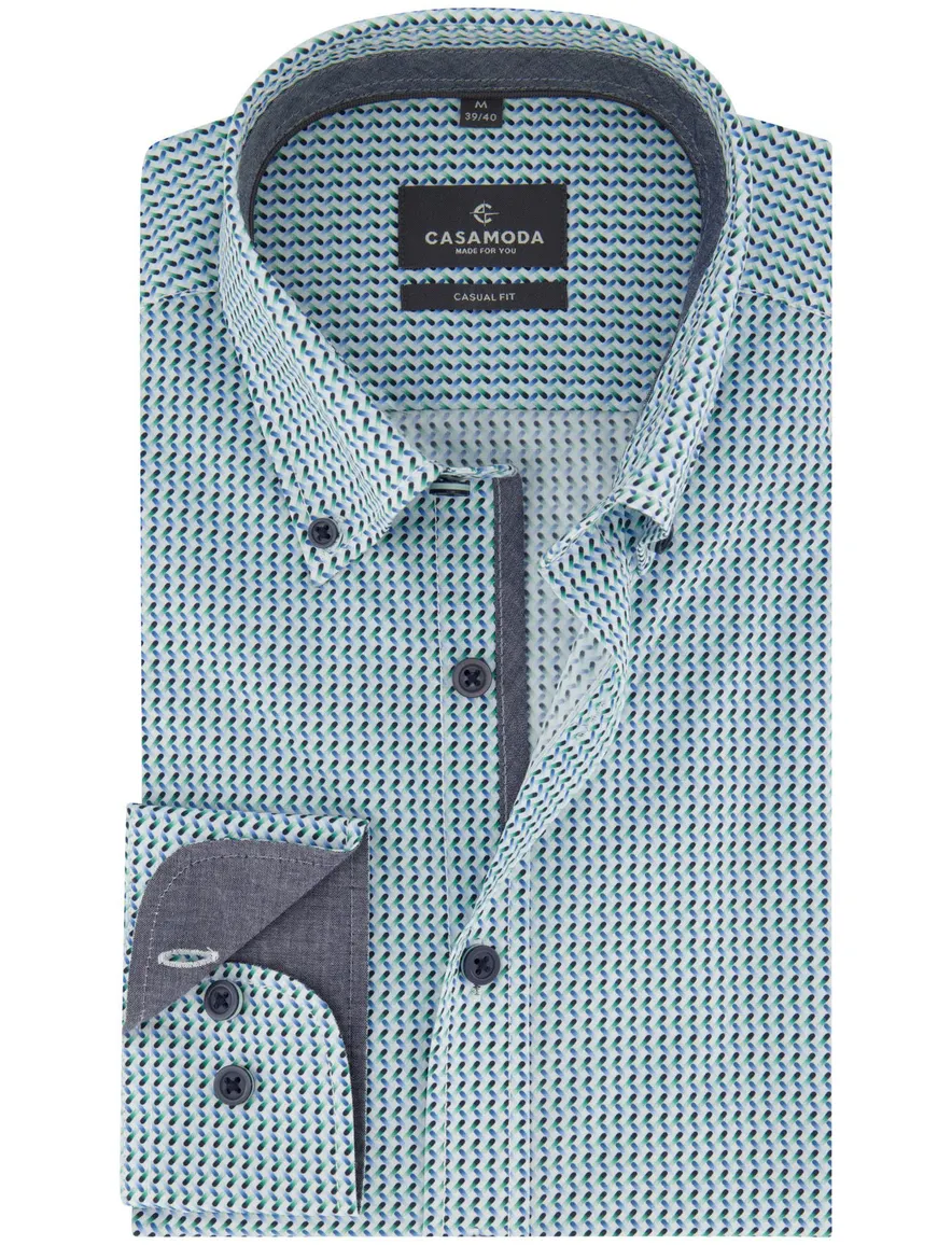 Blauw grafisch print overhemd Casa Moda Casual Fit