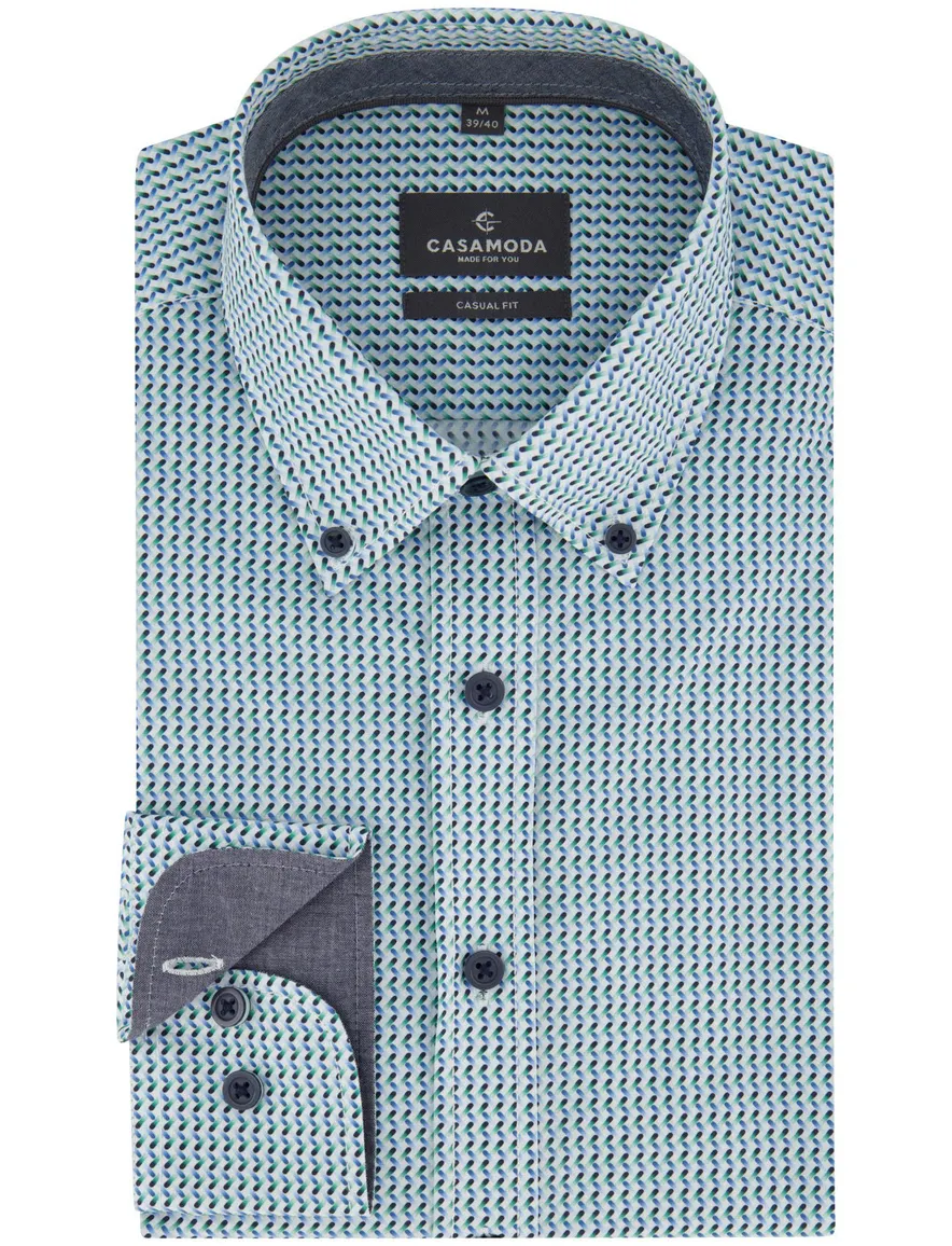 Blauw grafisch print overhemd Casa Moda Casual Fit