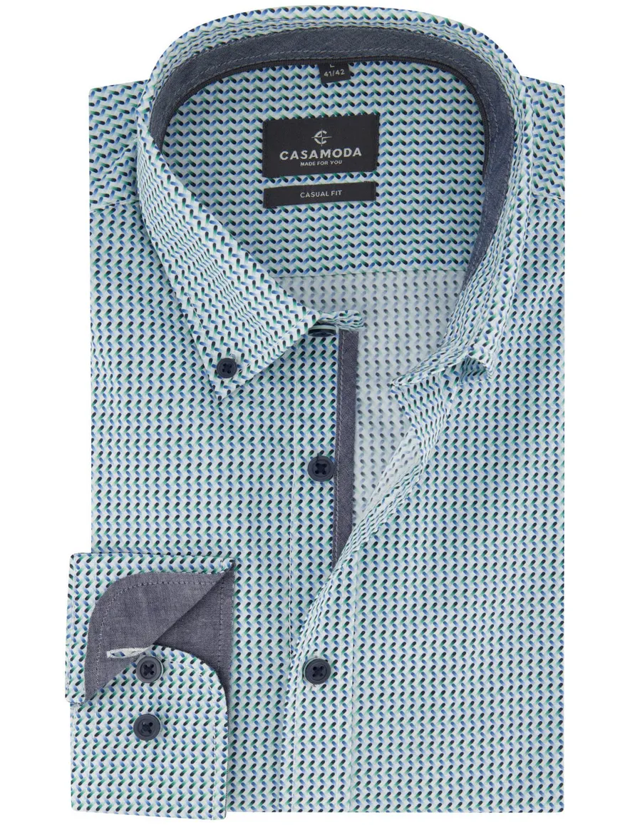 Overhemd Casa Moda Casual Fit blauw groen katoen wijde fit