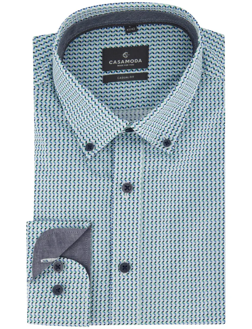 Overhemd Casa Moda Casual Fit blauw groen katoen wijde fit