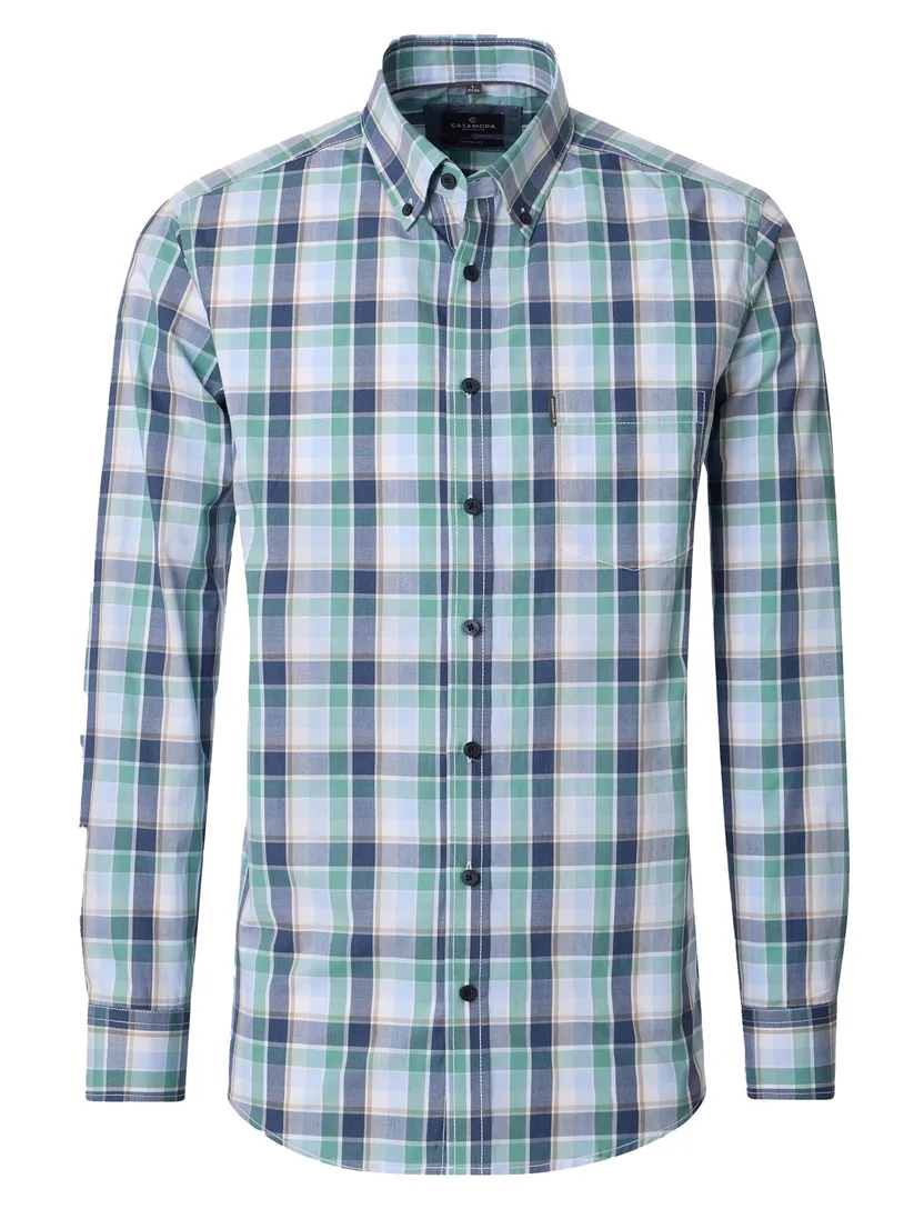 blauwe overhemd 100% katoen Casa Moda button-down collar