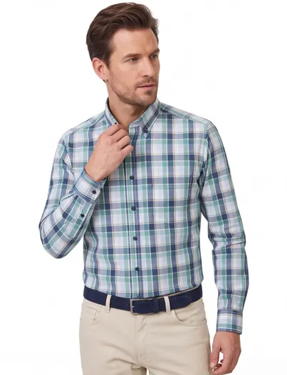 Casa Moda overhemd blauw Casa Moda geruit met borstzak