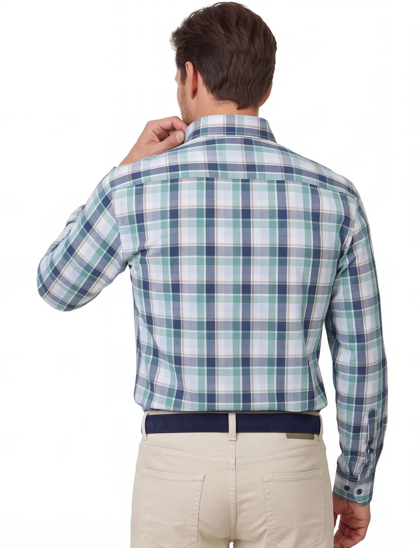 blauwe overhemd 100% katoen Casa Moda button-down collar