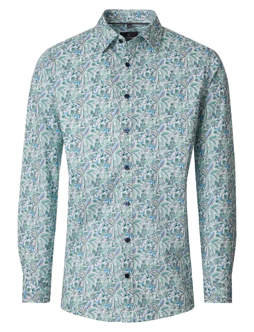 Overhemd groen print Casa Moda Casual Fit bloemen