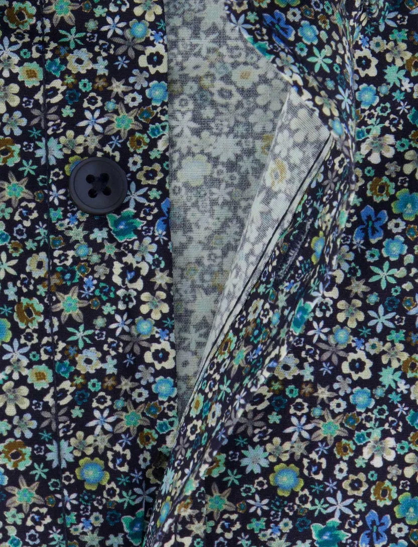 Overhemd Casa Moda blauw print bloementjes wijde fit