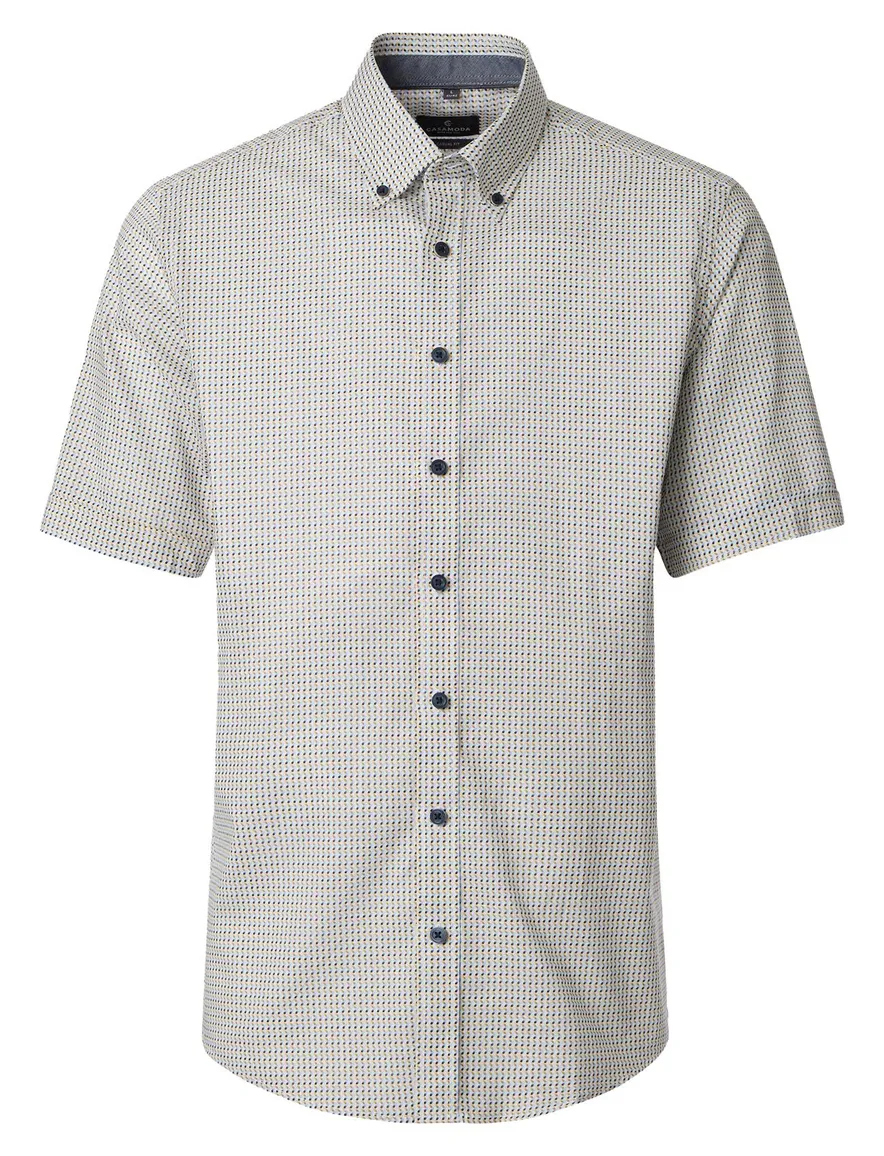 Overhemd wit geprint Casa Moda geel blauw