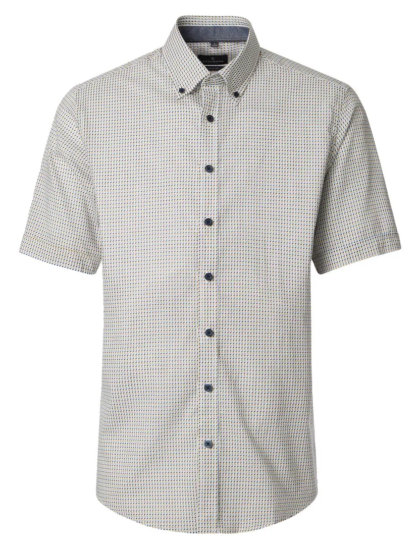Wit geprint Overhemd Casa Moda button down boord korte mouw