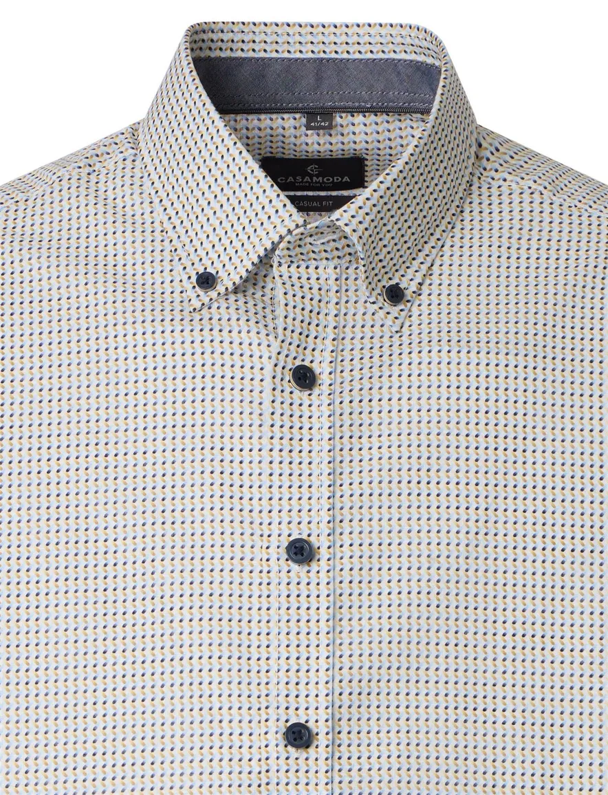 Overhemd wit geprint Casa Moda geel blauw