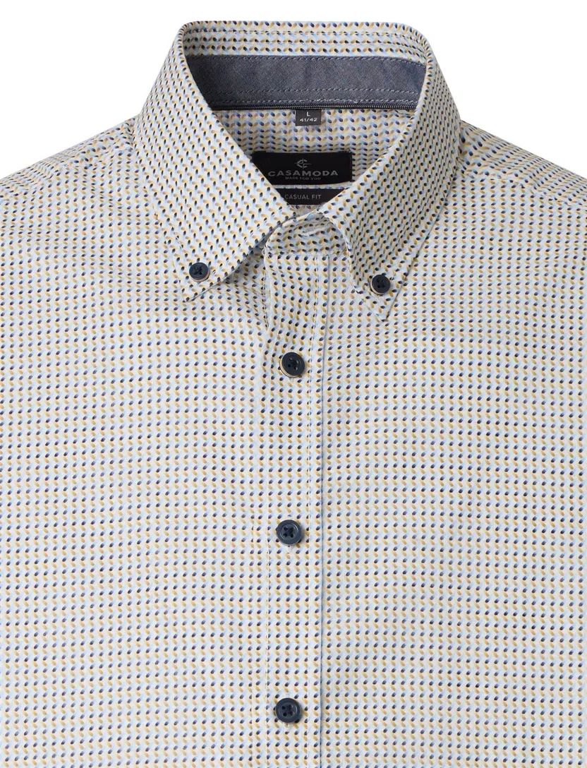 Wit geprint Overhemd Casa Moda button down boord korte mouw