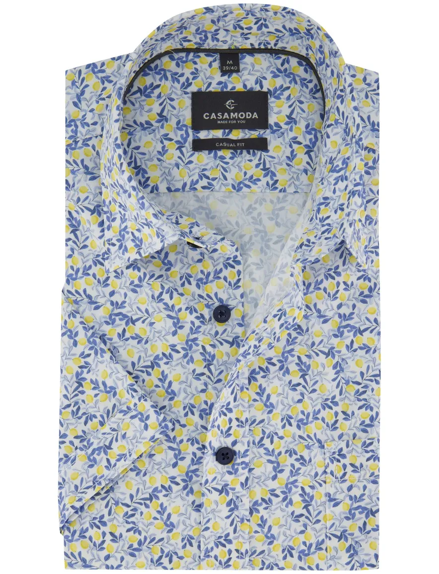 Overhemd casual fit Casa Moda korte mouw met citroentjes semi-wide collar