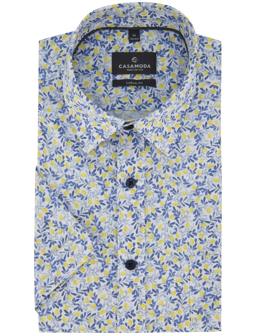 Overhemd casual fit Casa Moda korte mouw met citroentjes semi-wide collar