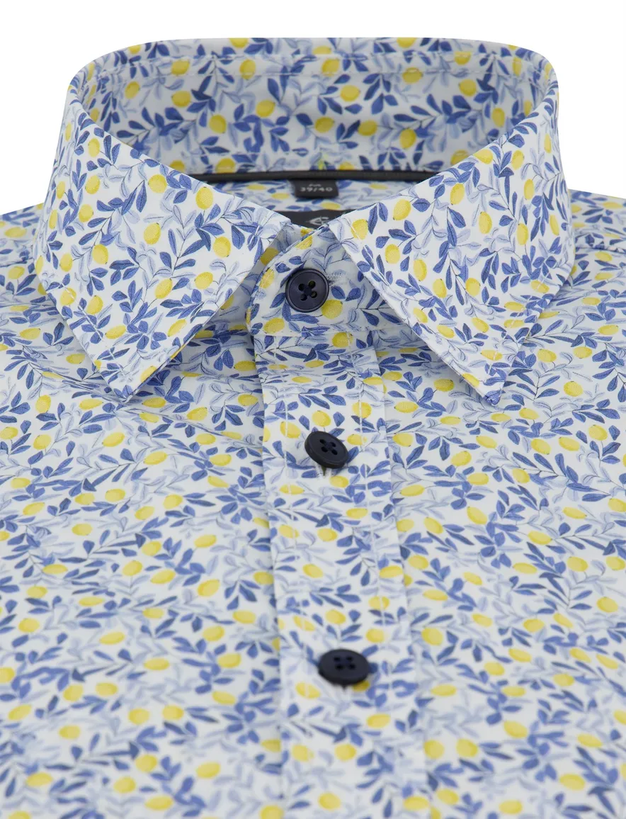 Overhemd casual fit Casa Moda korte mouw met citroentjes semi-wide collar