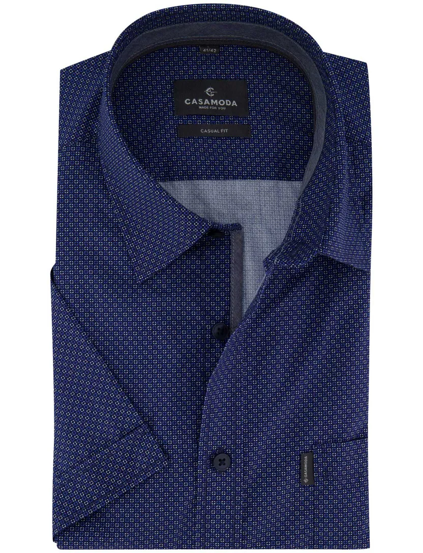 Blauw overhemd Casa Moda Casual fit patroon korte mouw