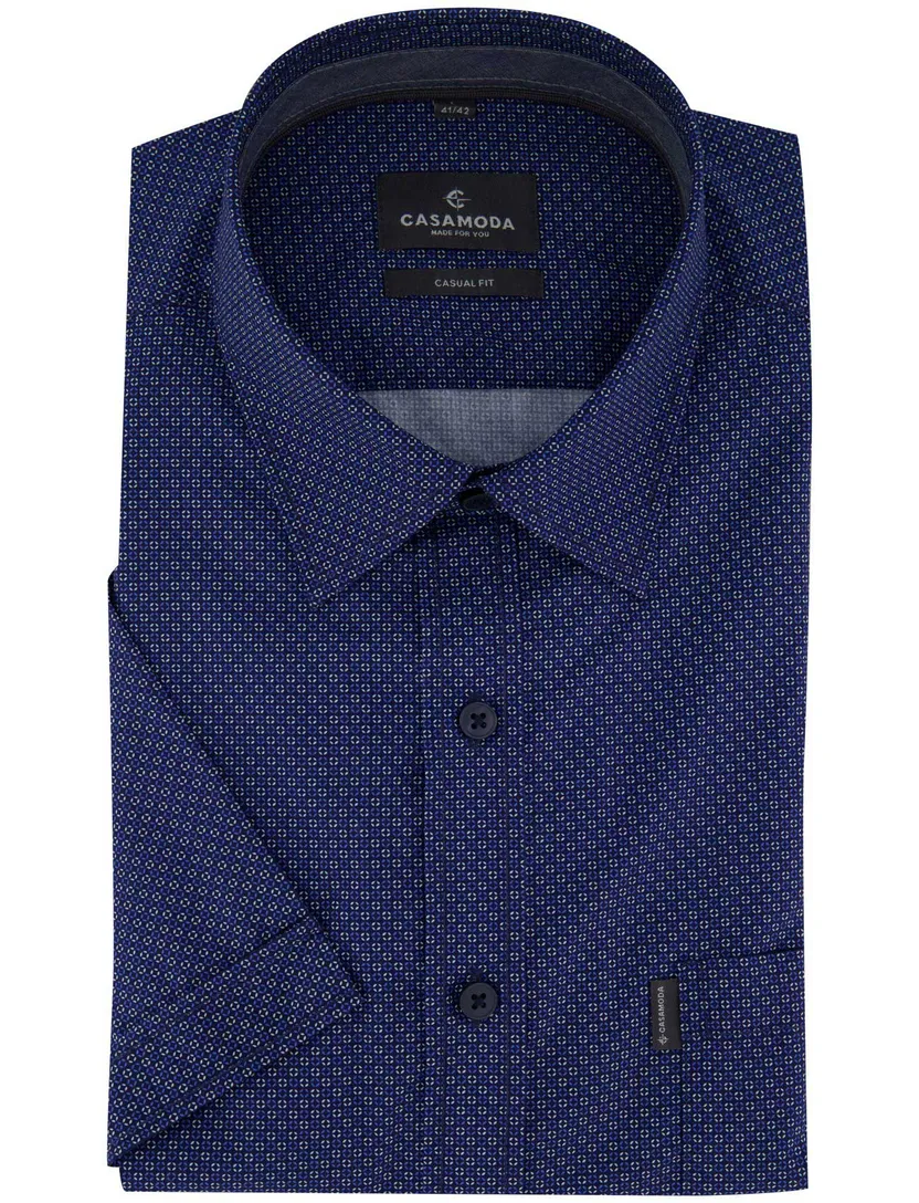 Blauw overhemd Casa Moda Casual fit patroon korte mouw