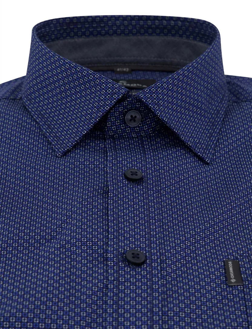 Blauw overhemd Casa Moda Casual fit patroon korte mouw