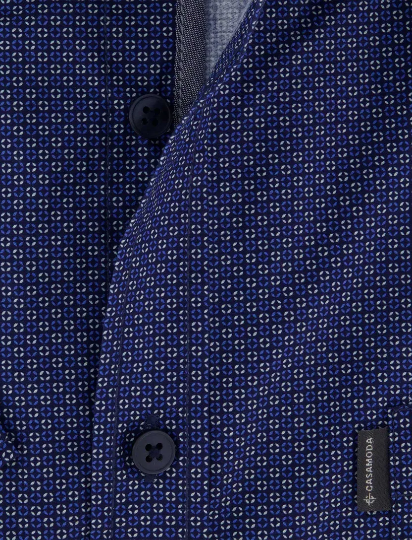 Blauw overhemd Casa Moda Casual fit patroon korte mouw
