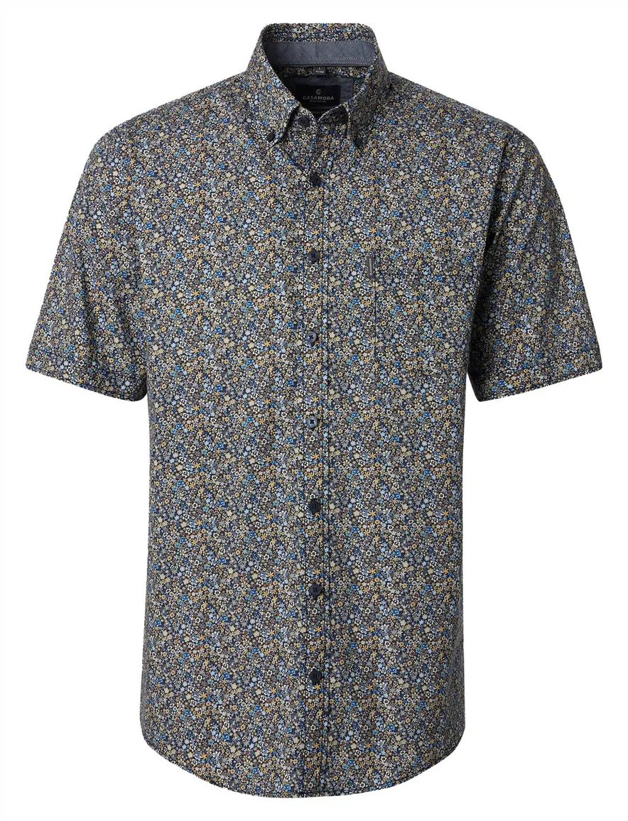 Overhemd blauw geprint bloemen Casa Moda button down