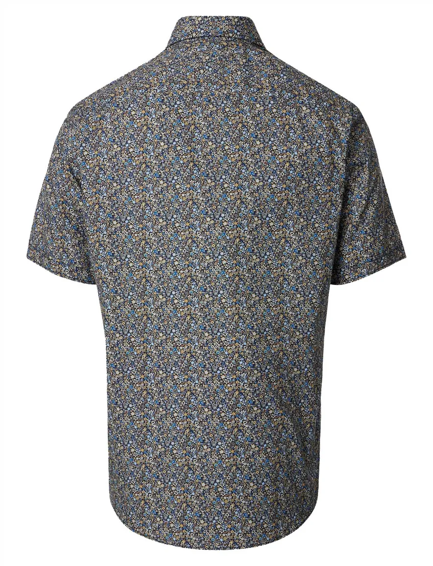 Overhemd blauw geprint bloemen Casa Moda button down