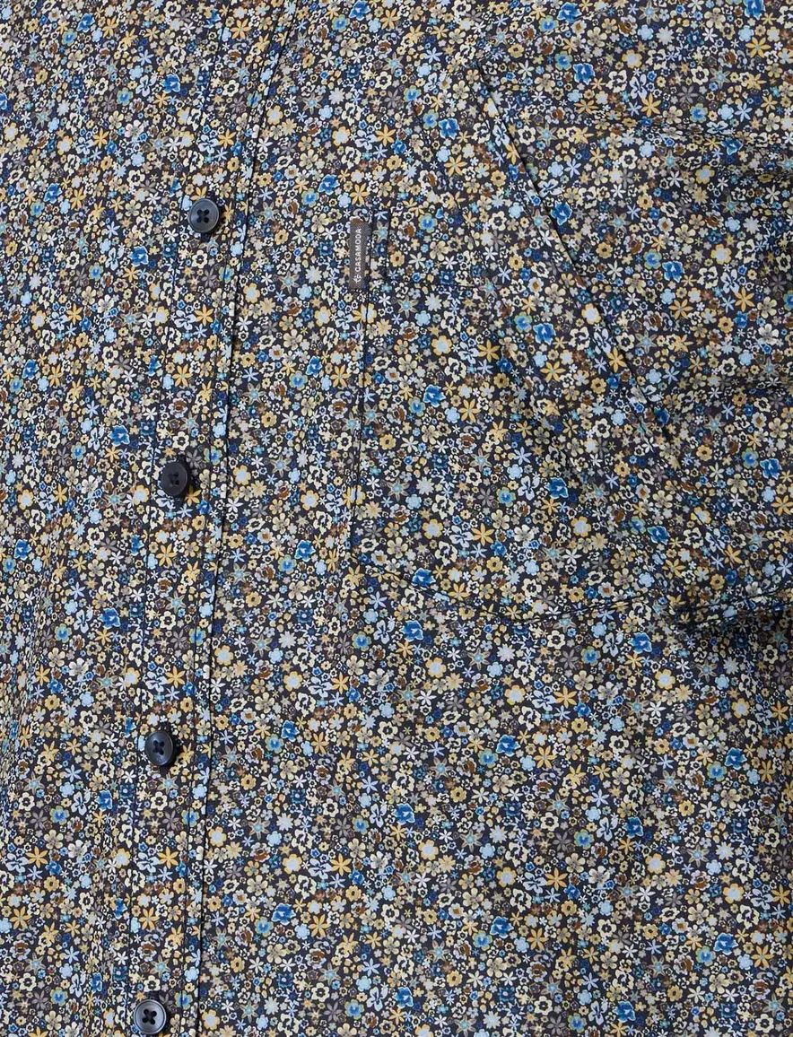 Overhemd blauw geprint bloemen Casa Moda button down