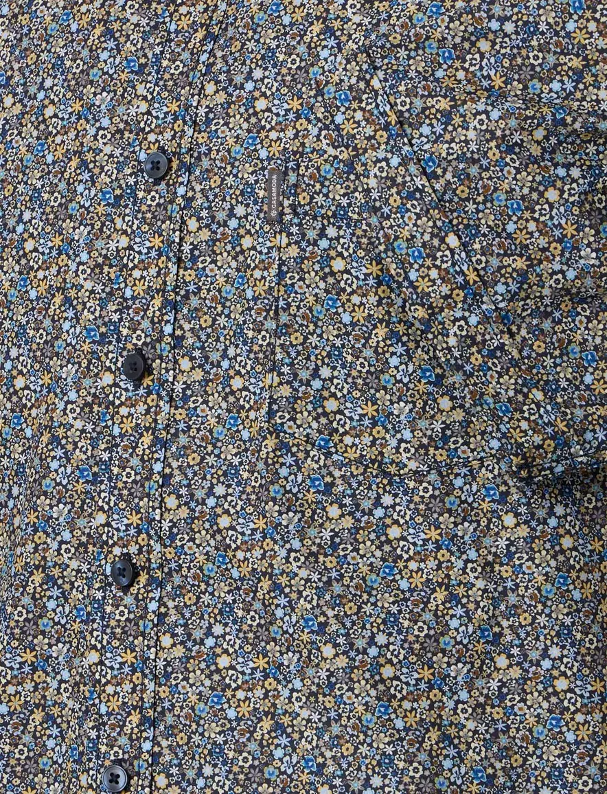 Overhemd blauw geprint bloemen Casa Moda button down