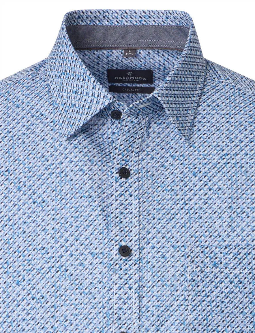 Overhemd blauw geprint Casa Moda semi wide spread