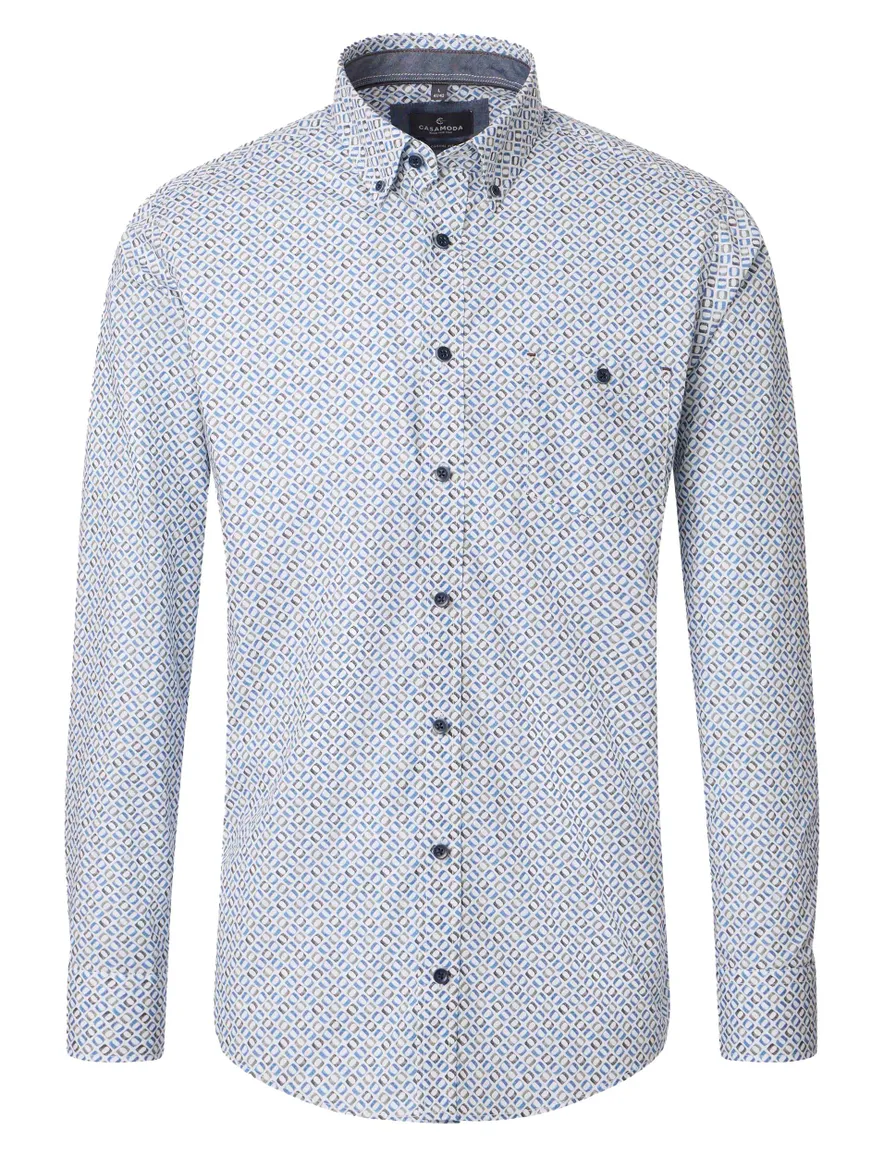 Overhemd Casa Moda Casual Fit button-down boord blauw geprint