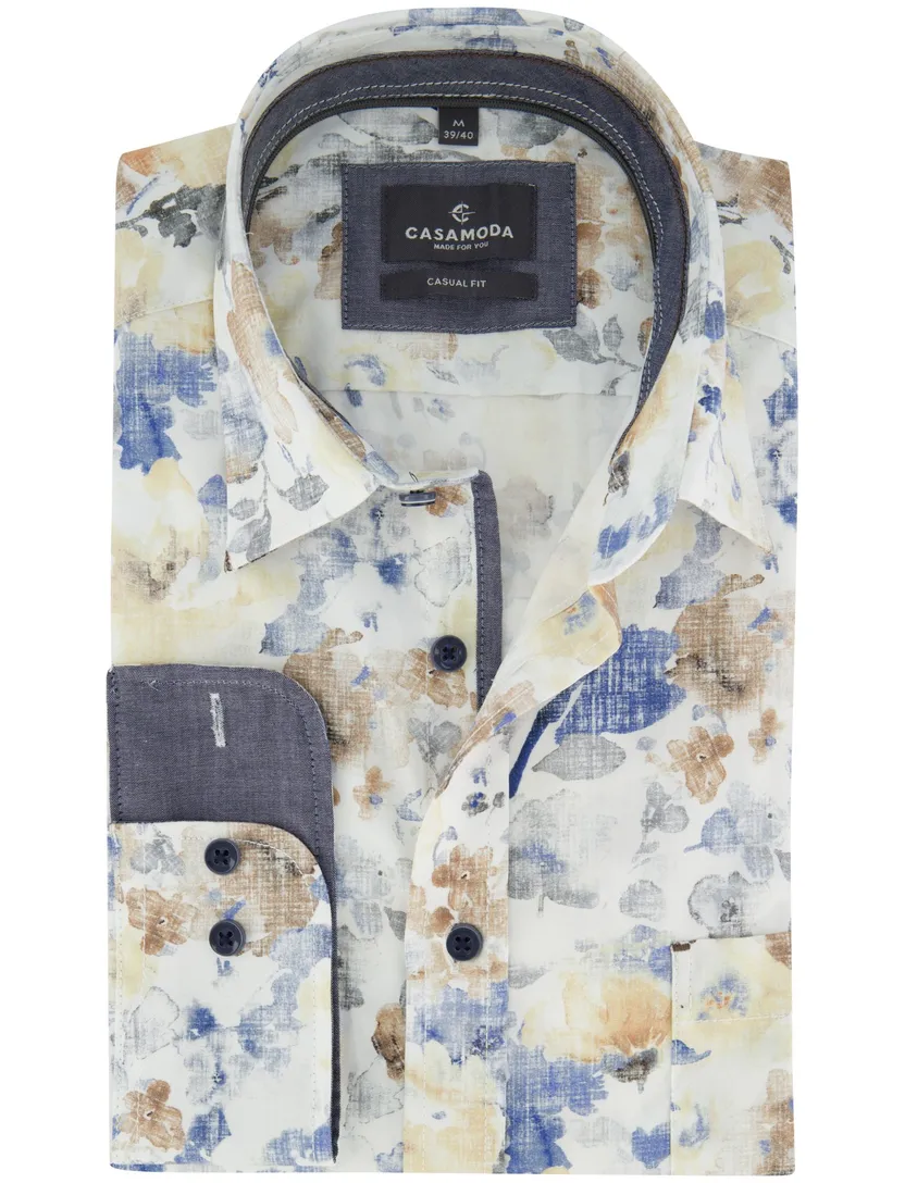 Overhemd Casa Moda Casual Fit bloemen print blauw