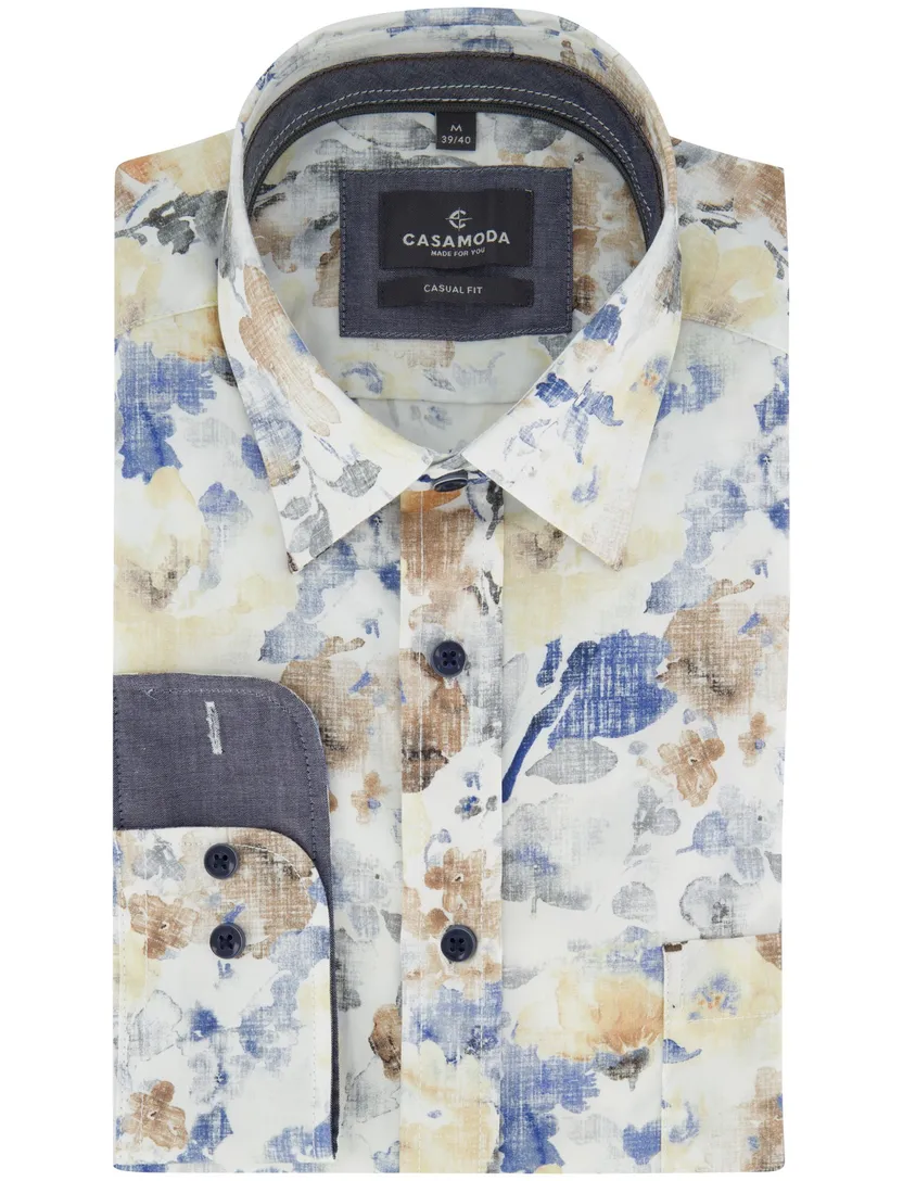 Overhemd Casa Moda Casual Fit bloemen print blauw