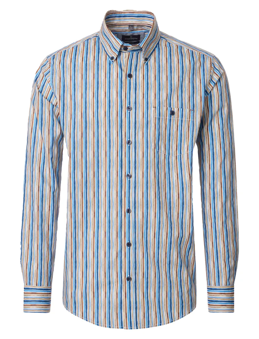Geprint overhemd Casa Moda Casual Fit beige blauw mouwlengte 7