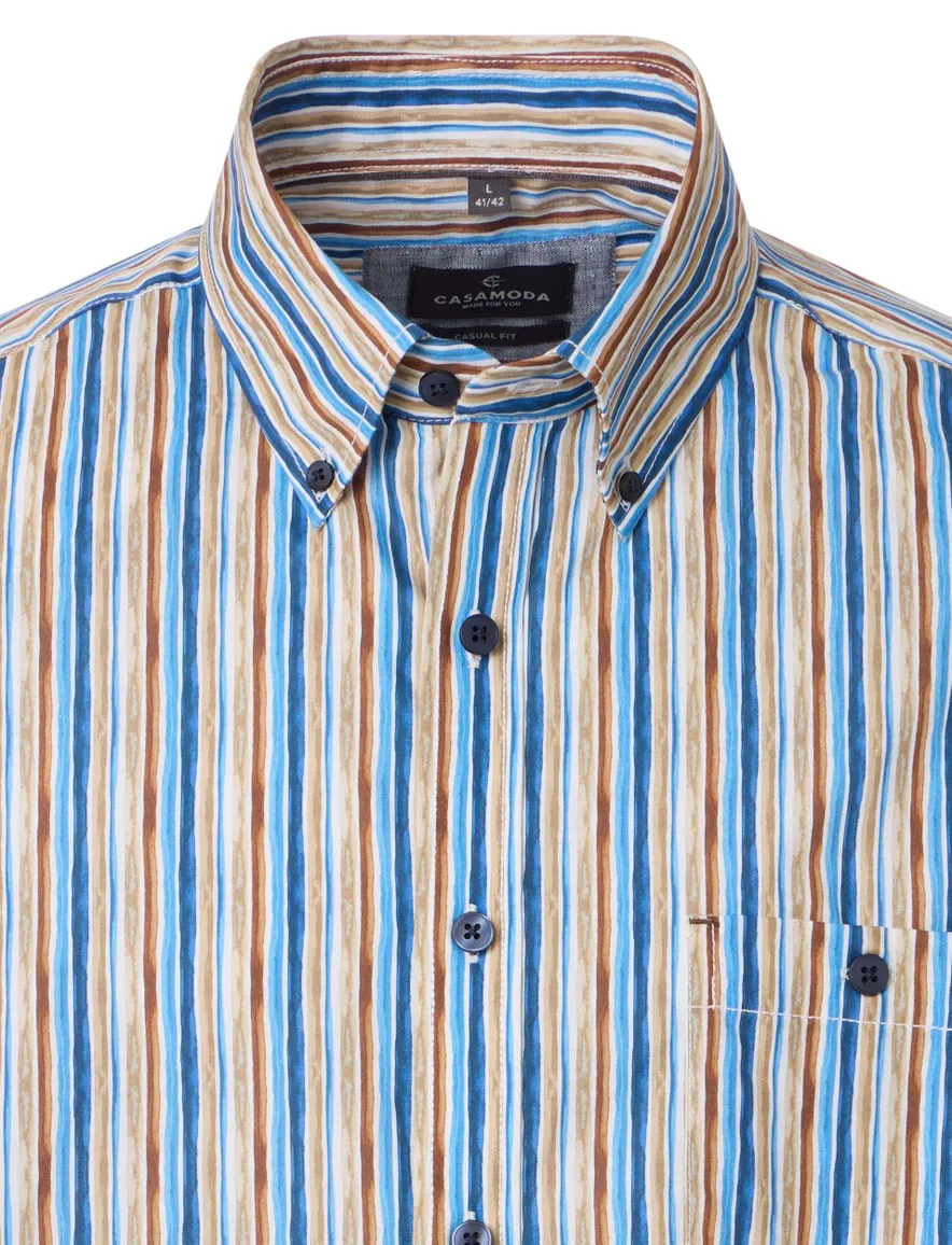 Overhemd Casa Moda Casual Fit beige blauw geprint mouwlengte 7