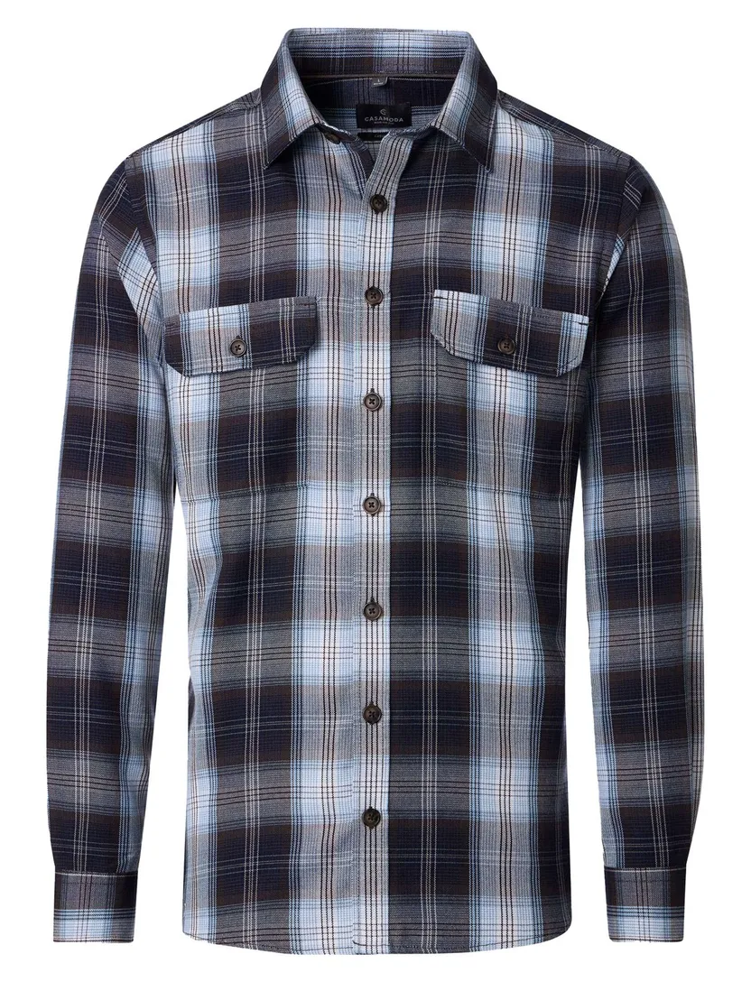 Donkerblauw geruit overshirt Casa Moda knoop sluiting