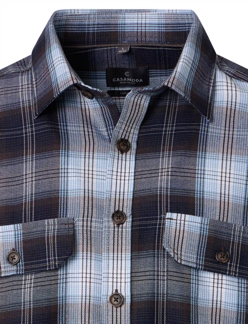 Donkerblauw geruit overshirt Casa Moda knoop sluiting