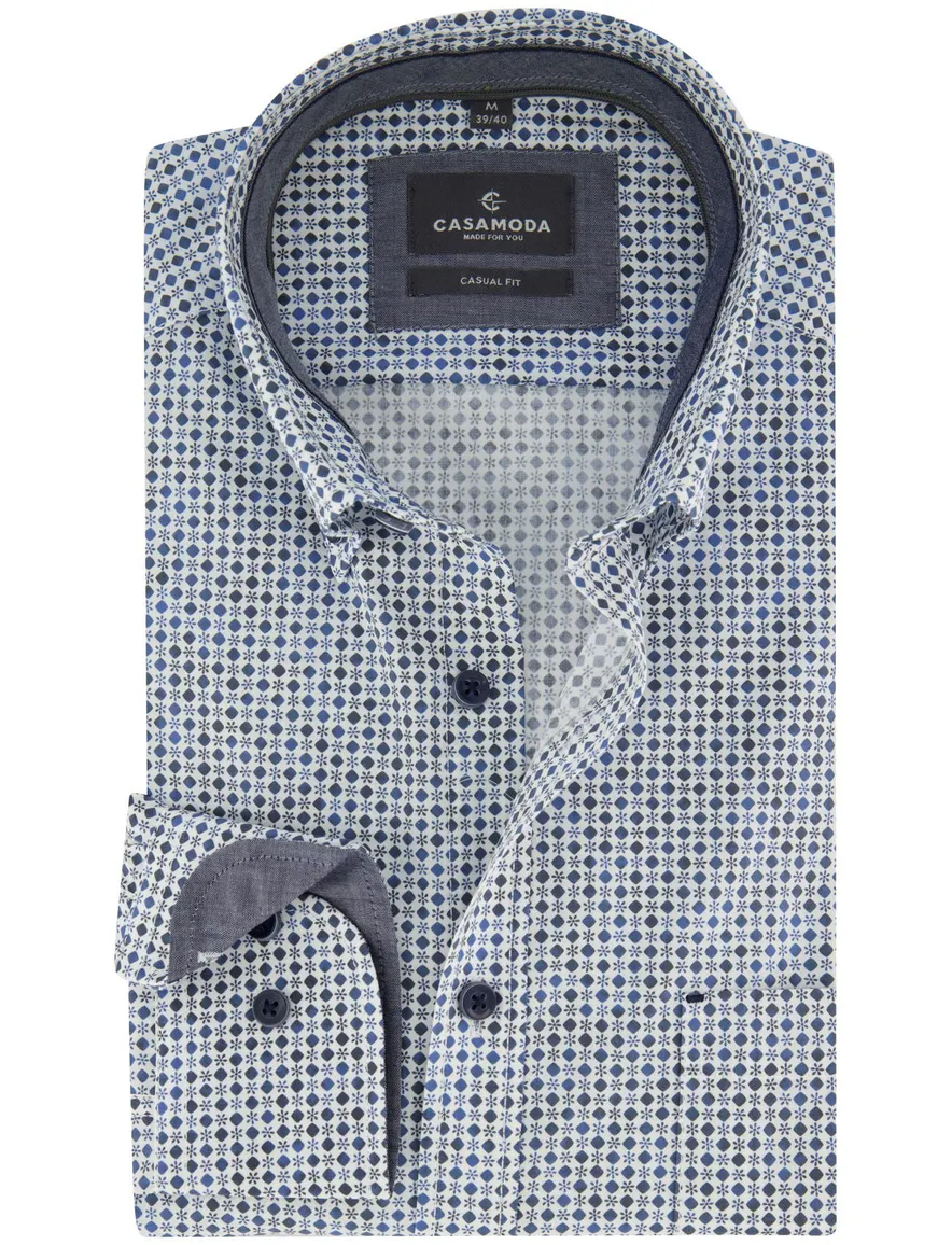 Wit donkerblauw print overhemd Casa Moda Casual Fit