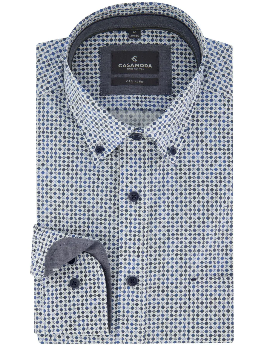 Wit donkerblauw print overhemd Casa Moda Casual Fit
