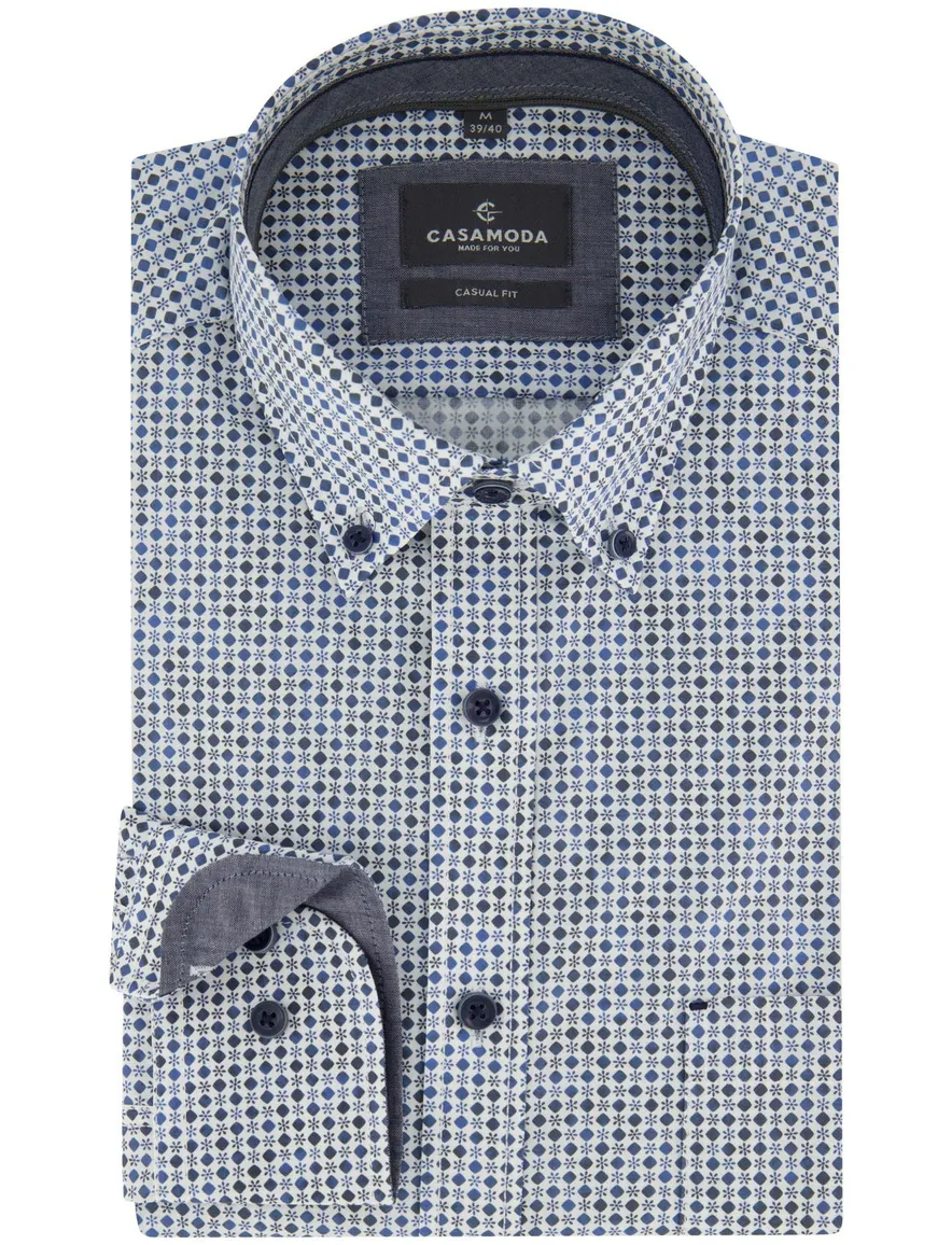 Wit donkerblauw print overhemd Casa Moda Casual Fit