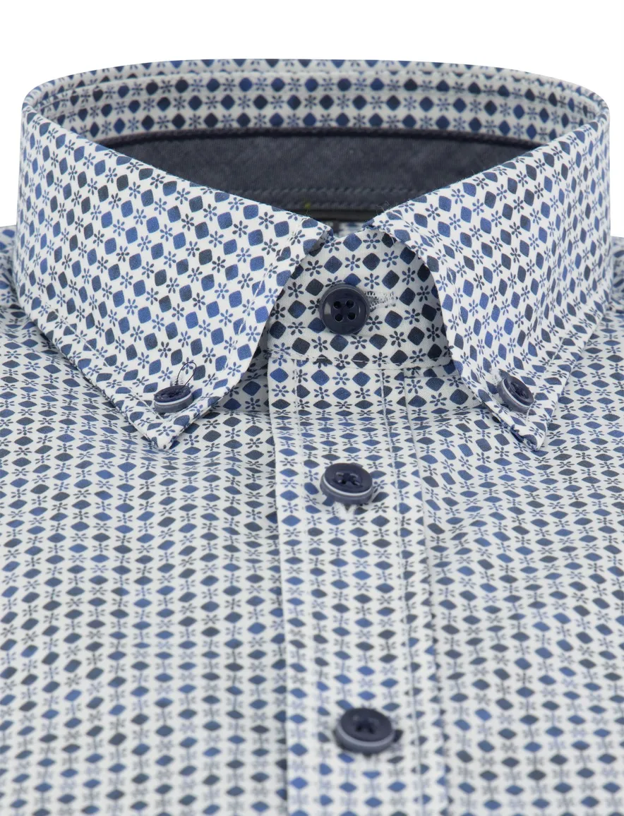 Wit donkerblauw print overhemd Casa Moda Casual Fit