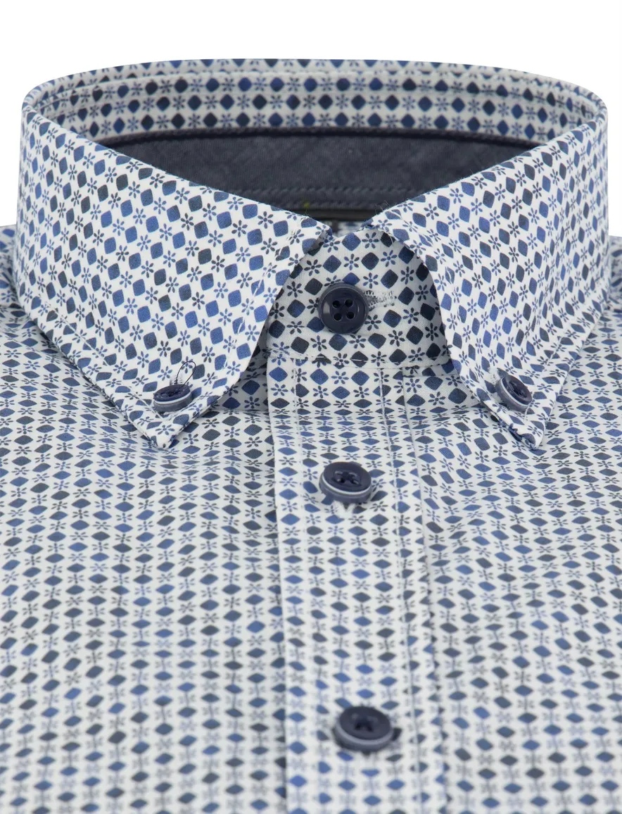 Wit donkerblauw print overhemd Casa Moda Casual Fit