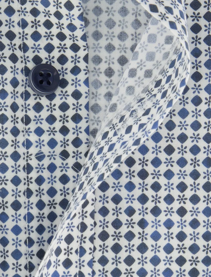 Wit donkerblauw print overhemd Casa Moda Casual Fit