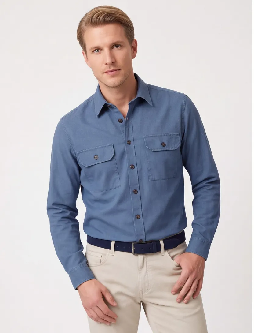 Casa Moda Casual Fit overshirt blauw wijde fit katoen