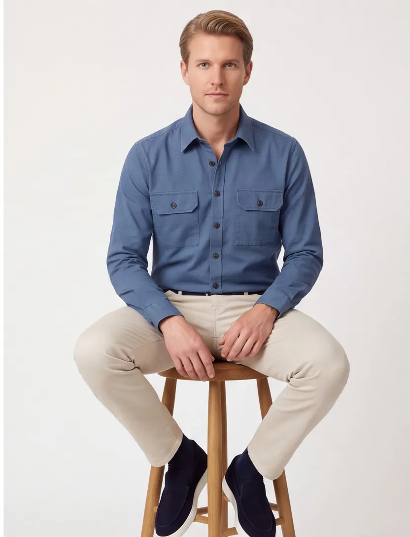 Casa Moda Casual Fit overshirt blauw wijde fit katoen