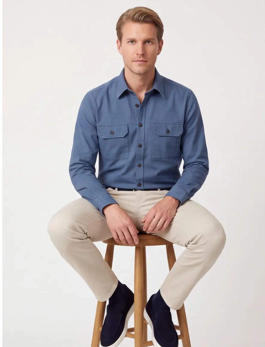 Overshirt Casa Moda Casual Fit blauw katoen