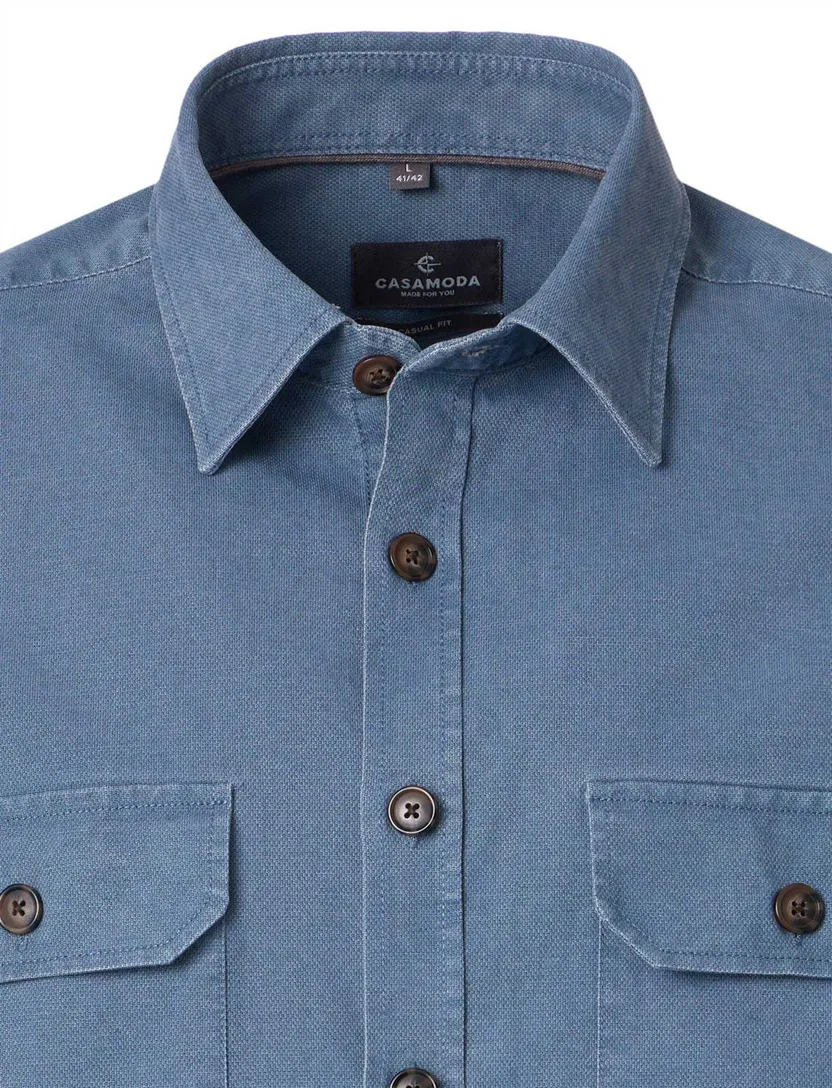 Casa Moda Casual Fit overshirt blauw wijde fit katoen