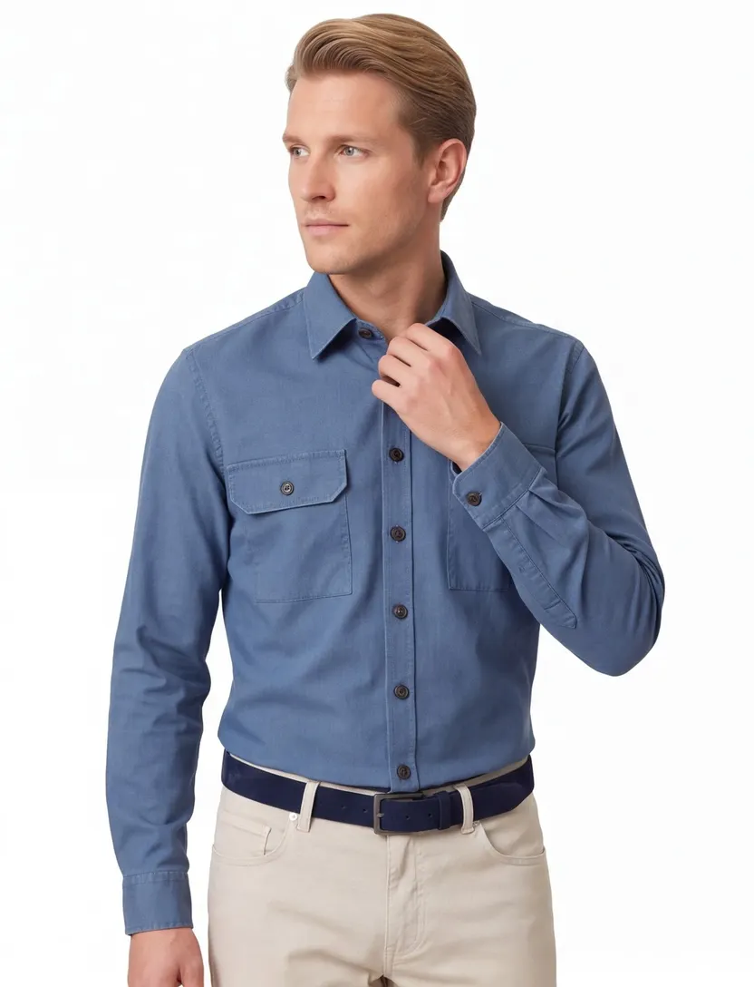 Casa Moda Casual Fit overshirt blauw wijde fit katoen