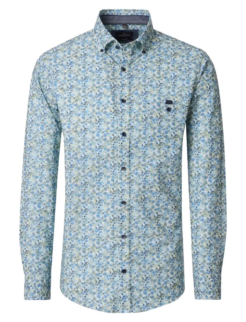 blauwe overhemd geprint 100% katoen Casa Moda button-down collar