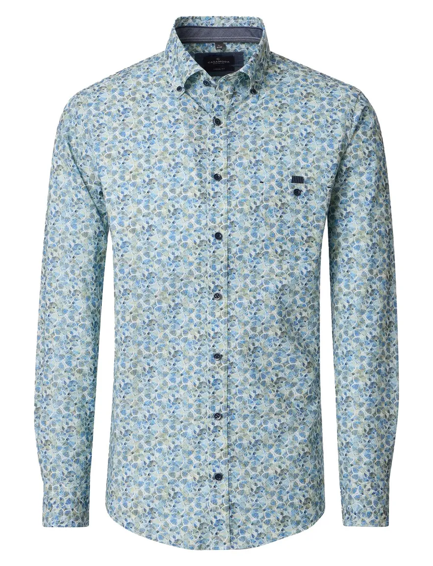 overhemd blauw Casa Moda geprint met borstzak