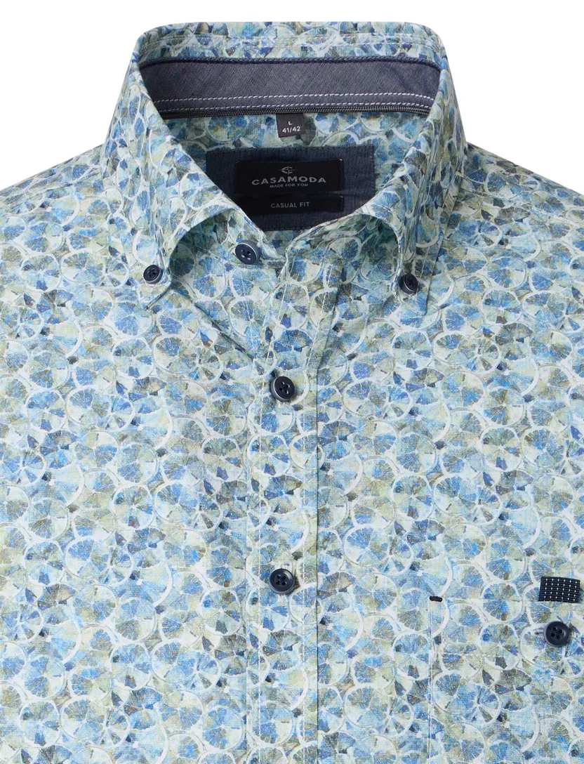 blauwe overhemd geprint 100% katoen Casa Moda button-down collar