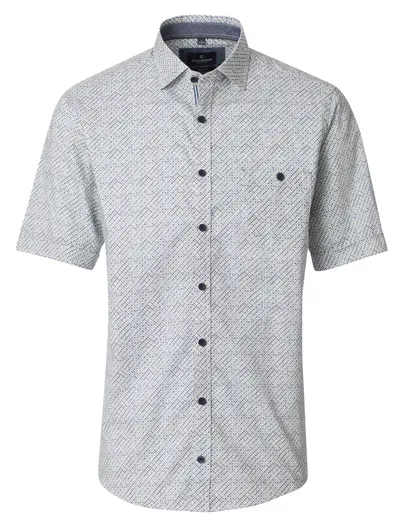 Casa Moda Wit grijs overhemd geprint Casa Moda Casual Fit donkere knoop