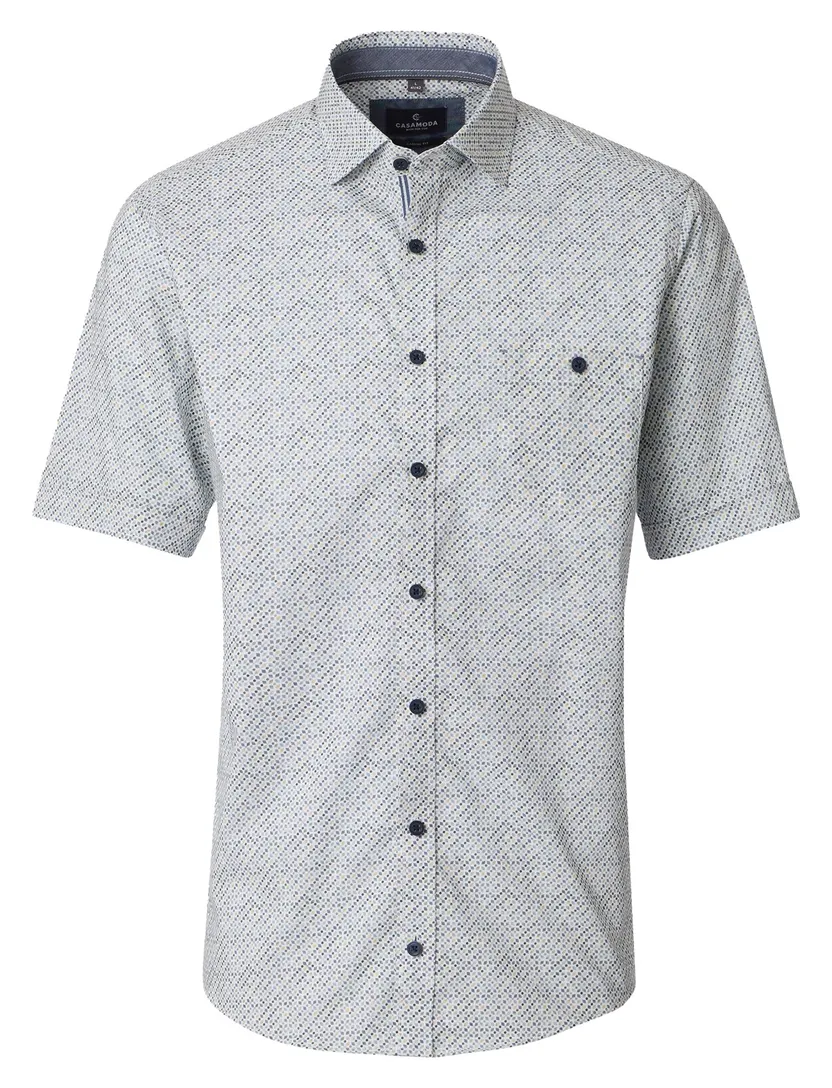Wit grijs overhemd geprint Casa Moda Casual Fit donkere knoop