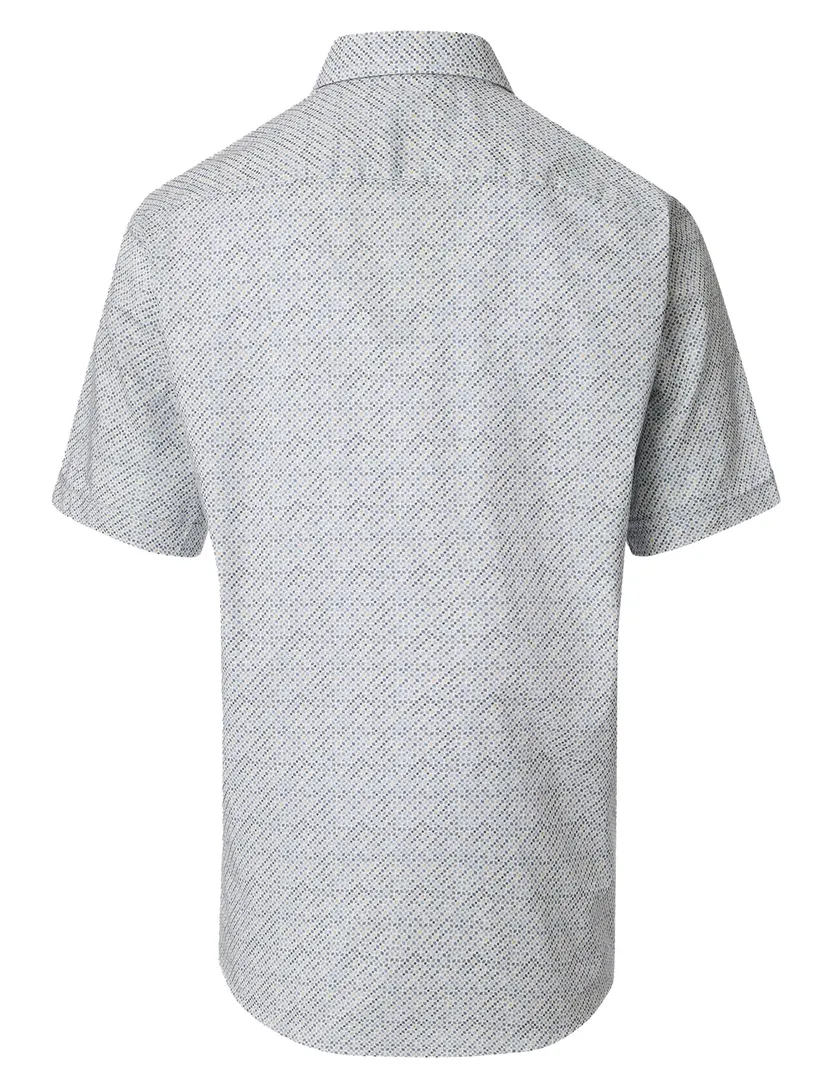 Wit grijs overhemd geprint Casa Moda Casual Fit donkere knoop