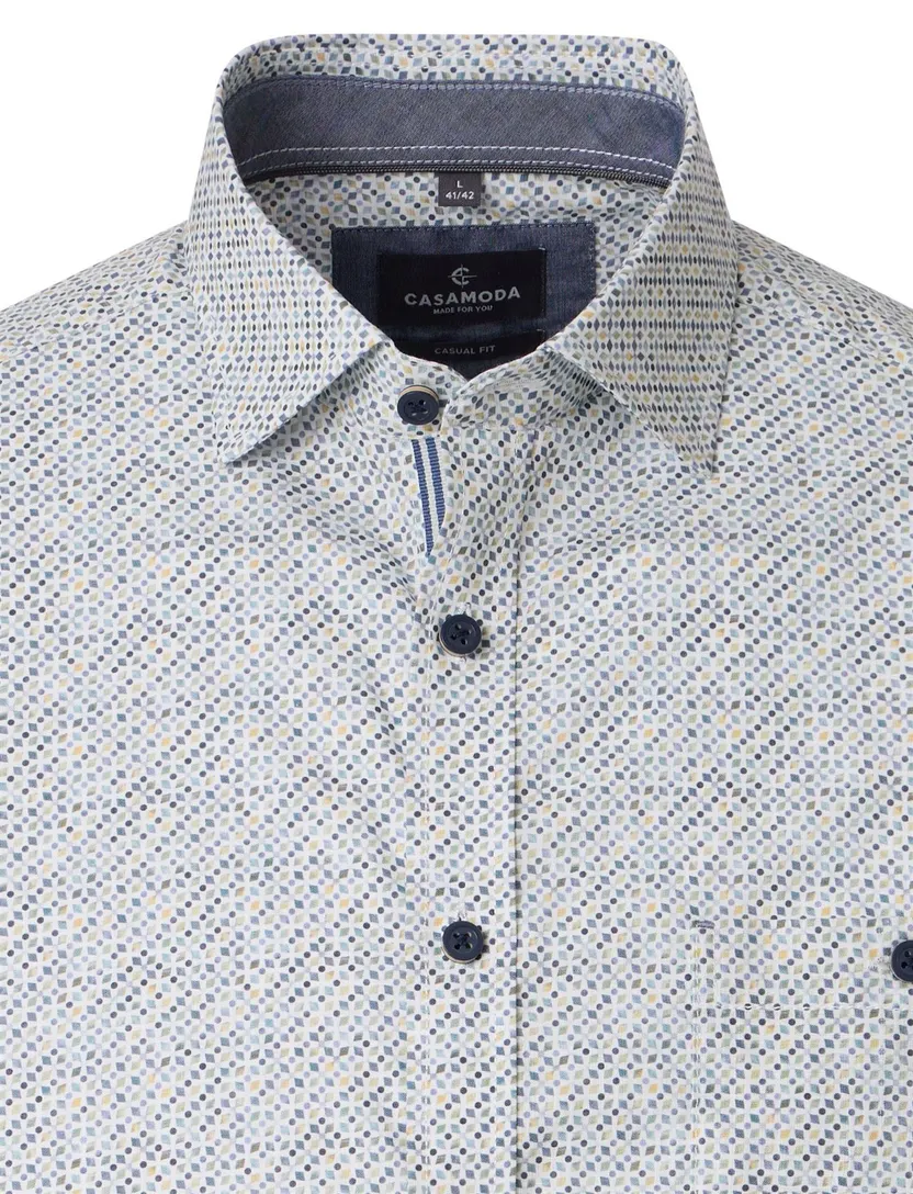 Wit grijs overhemd geprint Casa Moda Casual Fit donkere knoop